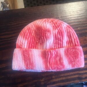 Lola + The Boys Red Tie-Dye Ribbed Beanie